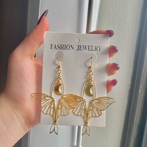 Golden moon moth/butterfly earrings Japan
